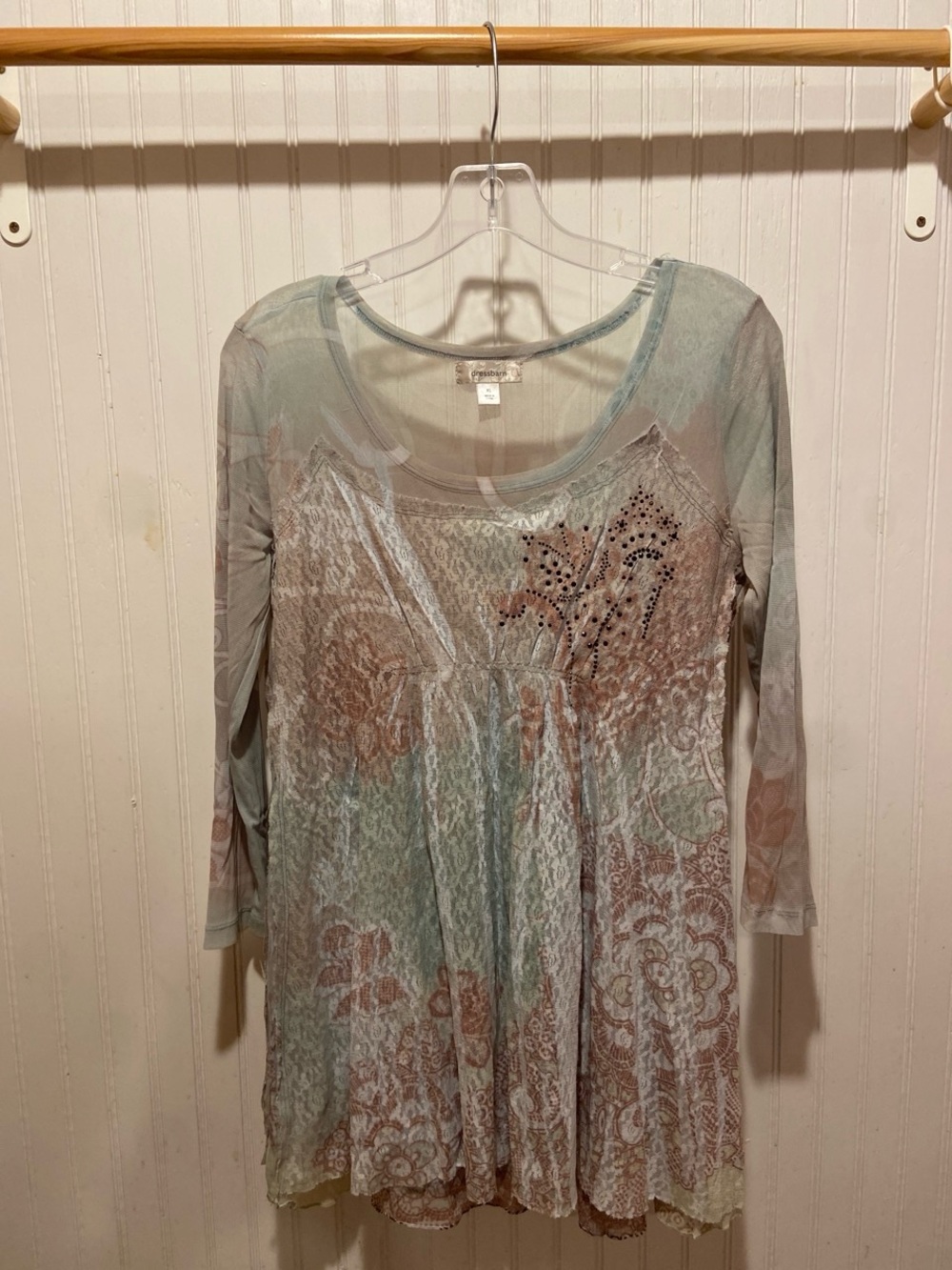 Dressbarn Boho Lace-Accent Long Sleeve Tunic Blouse